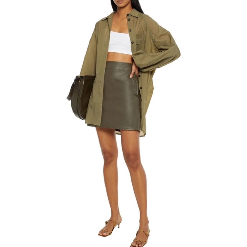 Helmut Lang NWT Olive Green Lamb Leather Fitted Mini Skirt Side Zip 8 New - Picture 1 of 9